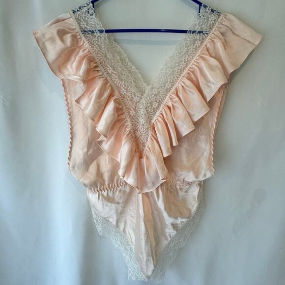 Vtg Lily of France Womens Lingerie Sz M Pink Lace Coquette Romantic Satin Teddy - Picture 4 of 10